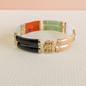 Vintage Multicolor Jade & 14K Gold Panel Bracelet – Hong Kong Export Mark